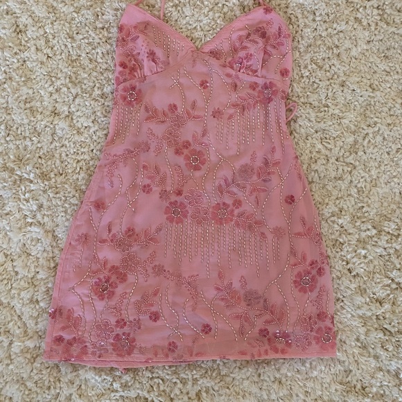 Peppermayo Vietta Sequin and Beaded Pink Floral Mini Dress - Picture 3 of 5